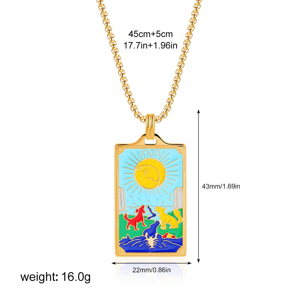 New Design Colorful Enamel Tarot Cards Pendant Necklaces 18K Gold Plated Sun Star Moon Box Chain Choker Jewelry for Women