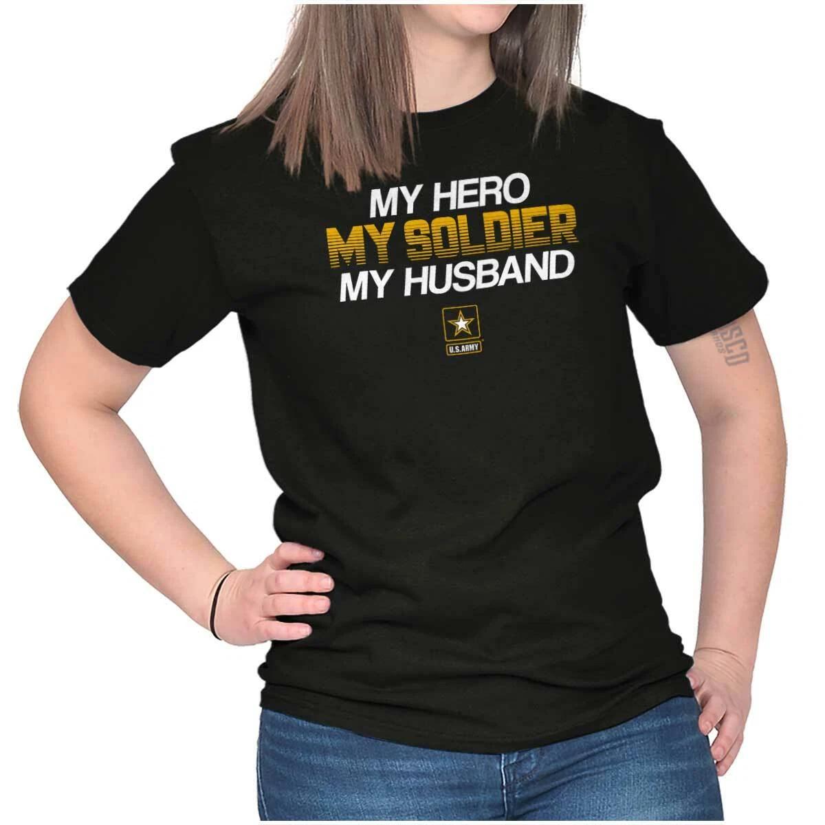 US Army Logo My Hero My Soldier My Husband Womens Graphic Crewneck T Shirt Tee XXL