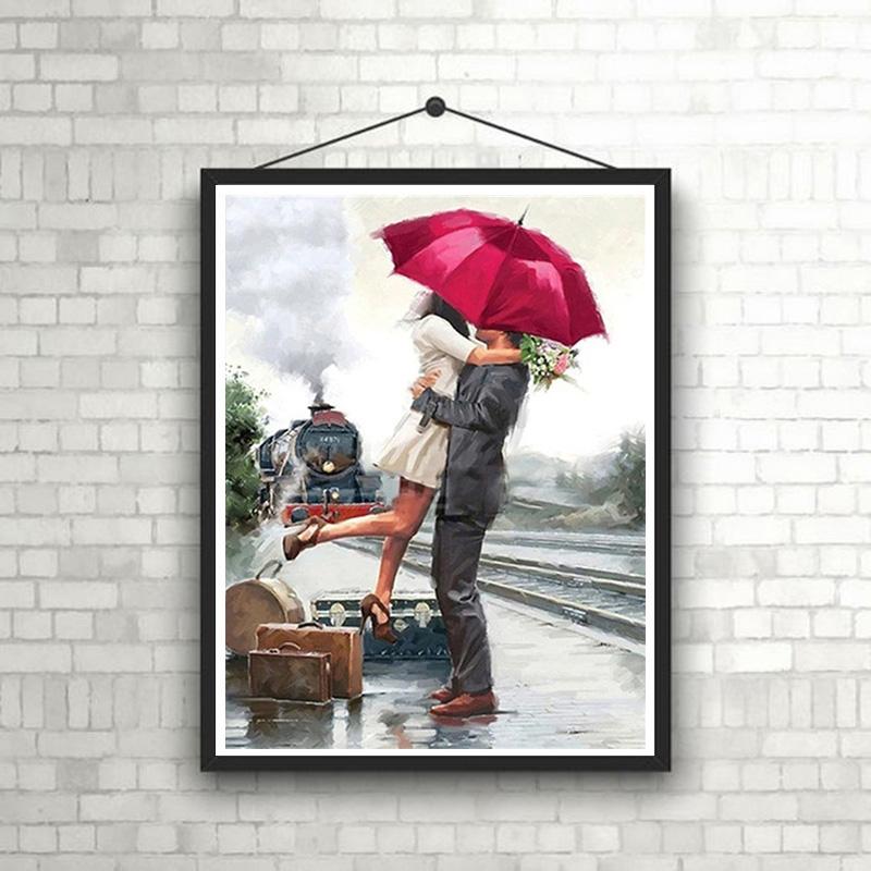 DIY Diamond Painting Hugging Each Other In The Rain Cross Stitch Kit Mosaic Art Diamond Painting Full Circle/Square Diamond Home Decoration