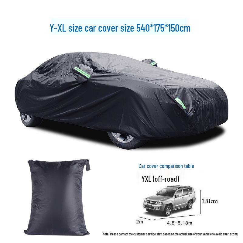 190T Black Polyester Car Cover: Waterproof, Sun Shade, Heat Insulation, Rainproof Protection.