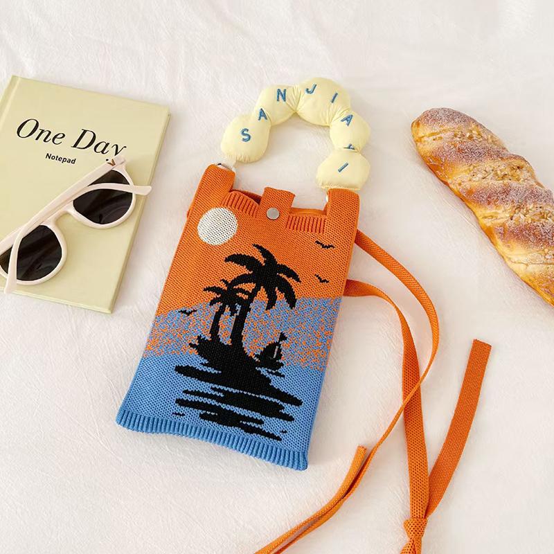 Ins Style Knitted Phone Bag Student Messenger Bag Tote Bag Shoulder Bag Crossbody Bag Handbag Key Holder Lipsticks Pouch