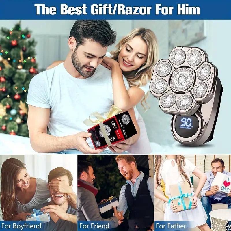 9D Head Shaver For Bald Men Electric Shavers Rechargeable Head Razor Ipx7 Waterproof Rotary Shaver With Led Display Men Gift