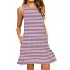 Women's Fashion Beach Dress Sleeveless Round Neck Stripe Print Dress