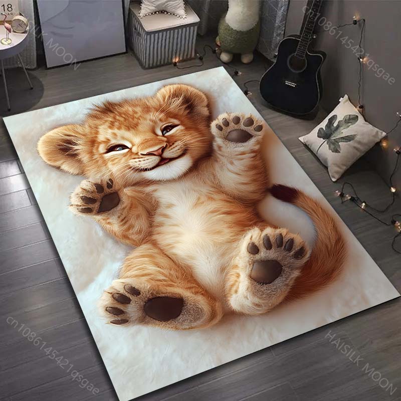 Cute and Playful Little Lion Pattern Carpet for Bedroom Living Room Bedside Sofa Floor Mat Modern Home Decor Area Rug for Gifts