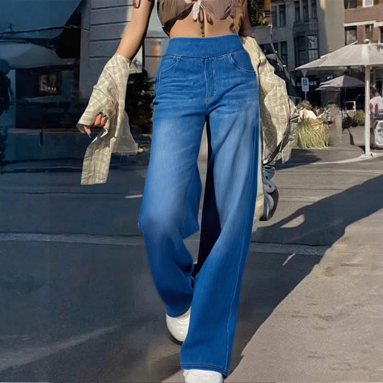 

Женские повседневные свободные удобные модные однотонные джинсы широкого кроя XS