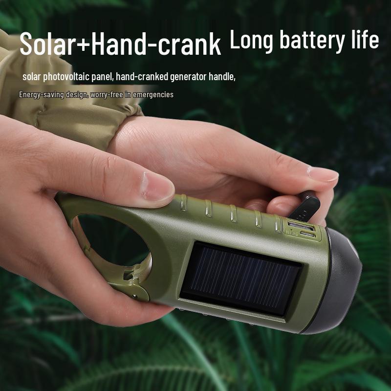High-Brightness Emergency Flashlight with Long Battery Life and Solar Hand-Crank Charging