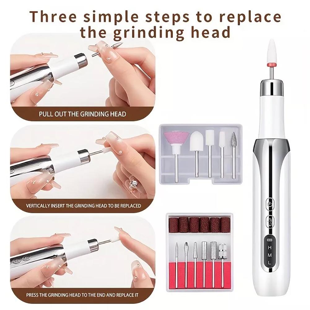 Electric Nail Drill - Portable Mini Nail Polish Grinder with LED Display, Hypoallergenic Nail Art Pen & Cuticle Remover Tool