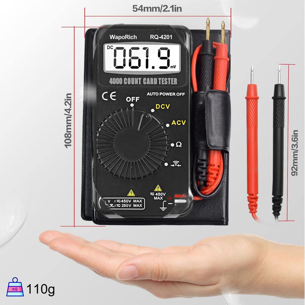 Tester Digital 4000 Multimeter for and Diode Includes Japanese Instruction Manual WapoRich-4201 Multimeter, Ultra-Compact, Count, Auto-Ranging AC/DC