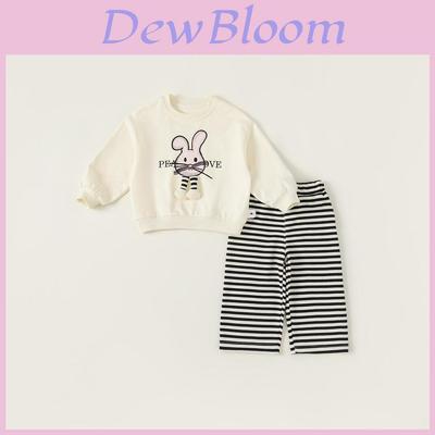 Cartoon Konijnenmeisjes Katoen Lange Mouw Tweedelig Lente Casual Outfit Voor Kinderen Leeftijd 3 Tot 8 Jaar