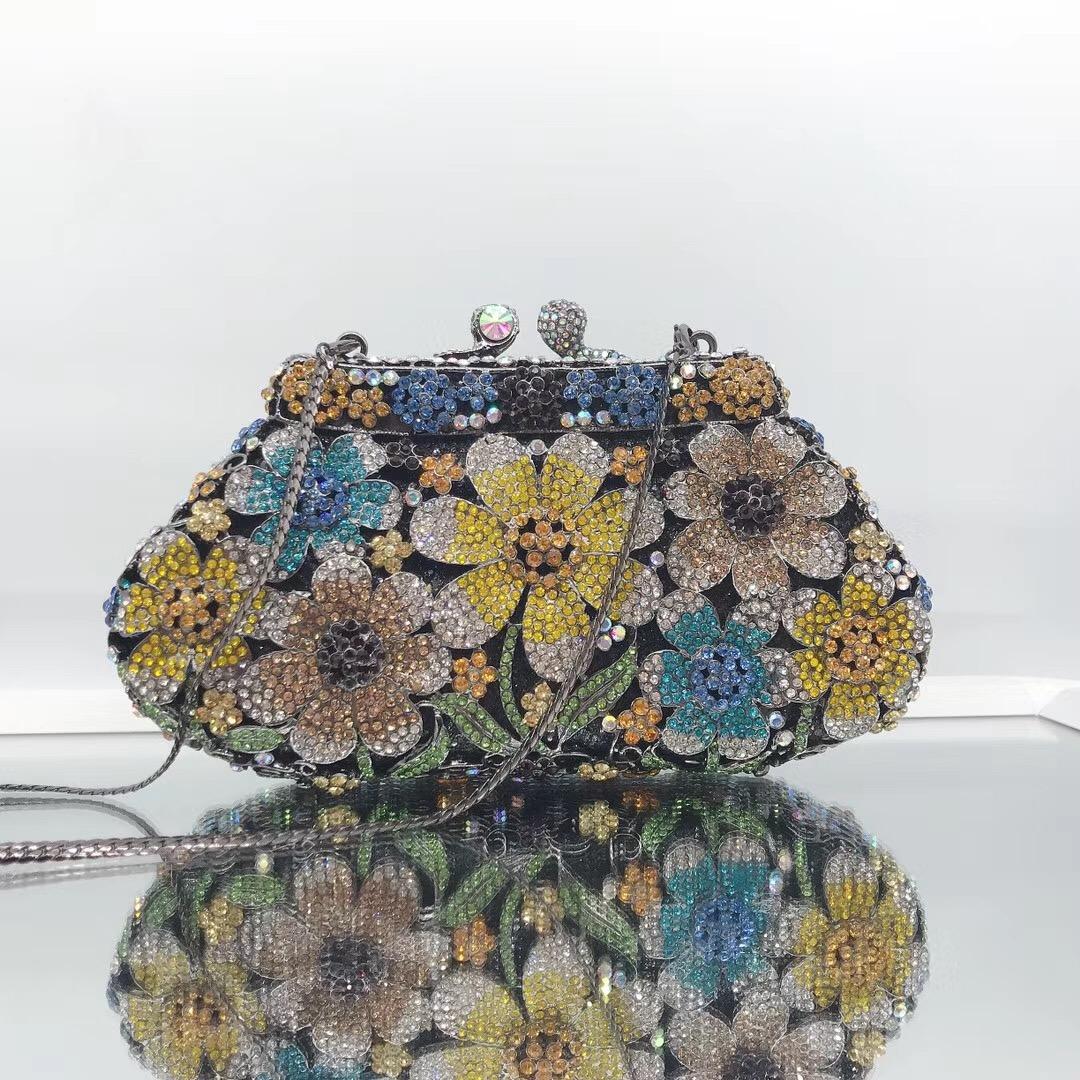 

Floral Diamond Evening Bags Clutches Best Christmas Gift Wedding Purses Luxury Flower Rhinestone Women Dinner Banquet Crystal 19cmX9.5cmX6.5cm