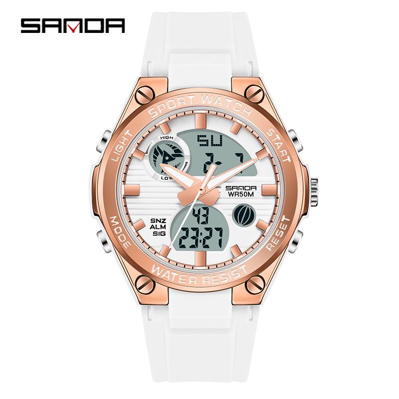 Sanda Trendy Waterproof Sports Watch - Minimalist Design with Dual Display for Students