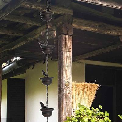 2.4M Mobile Iron Bird Outdoor Rain Chain Decor Attached Hanger Wind Chimes Bells