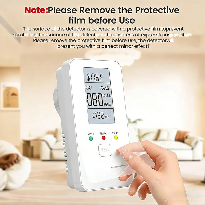 4in1 Gas and Carbon Monoxide Detector Temperature Humidity Sensor AC Plug in Combustible Gas Leak Detector Gas Alarm LCD Display