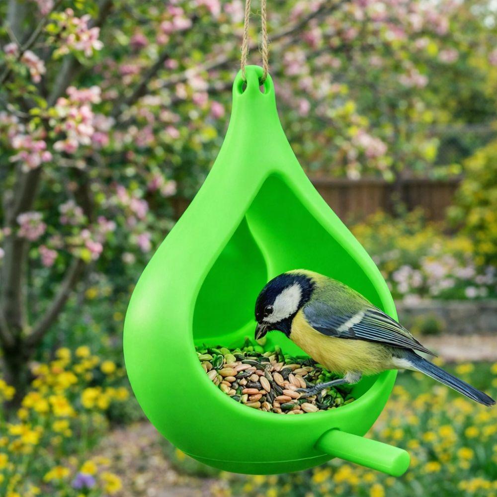 Plastic Bird Feeder House Raindrop Shaped Feeding Station Rainproof Bird Habitat  Outdoor