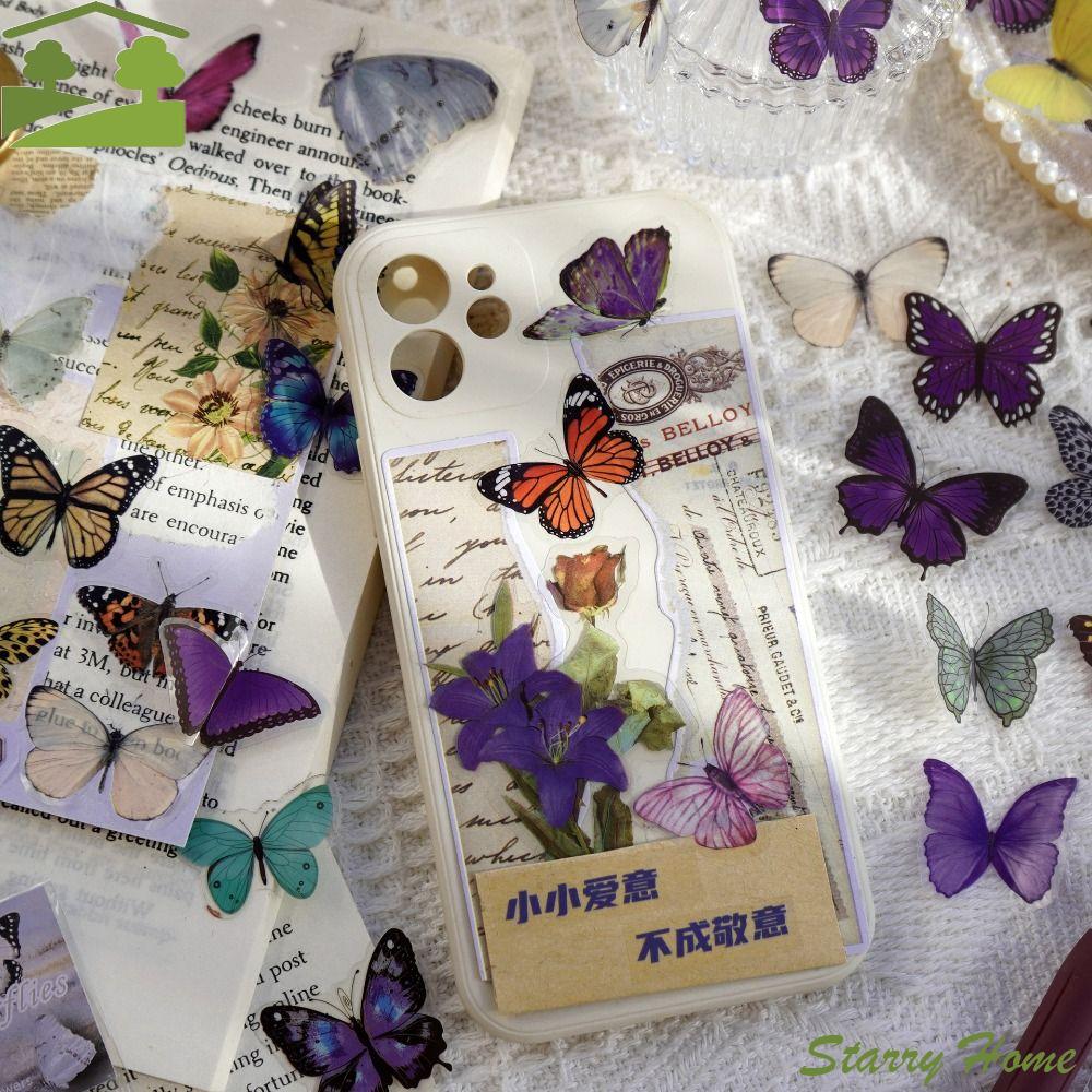40PCS DIY Colorful Butterfly Scrapbook Sticker Vintage Waterproof Stationery Sticker INS Style PET Mobile Sticker Scrapbooking