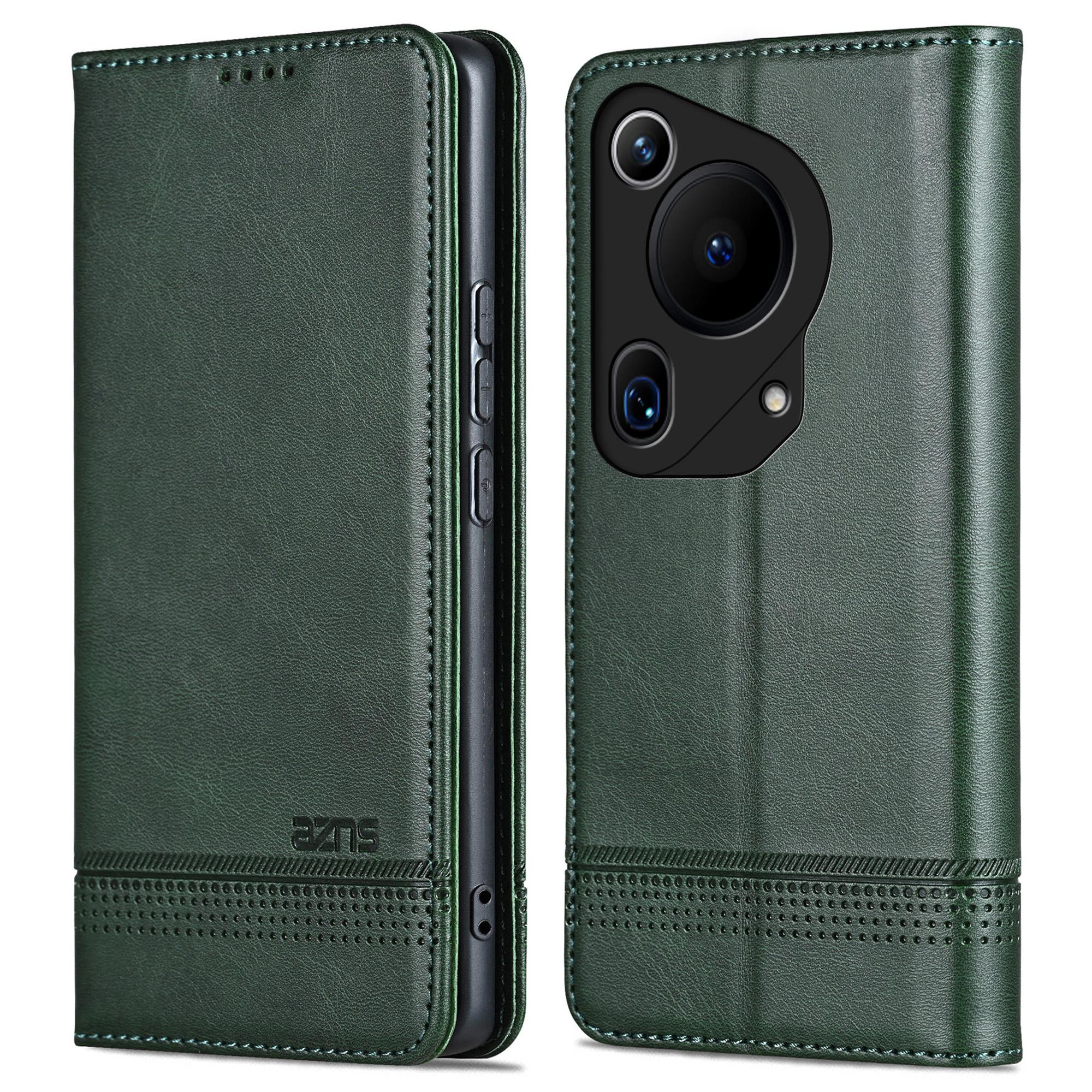 

AZNS For Huawei Pura 70 Ultra Case PU Leather Magnetic Closure Shockproof Flip Phone Cover Green