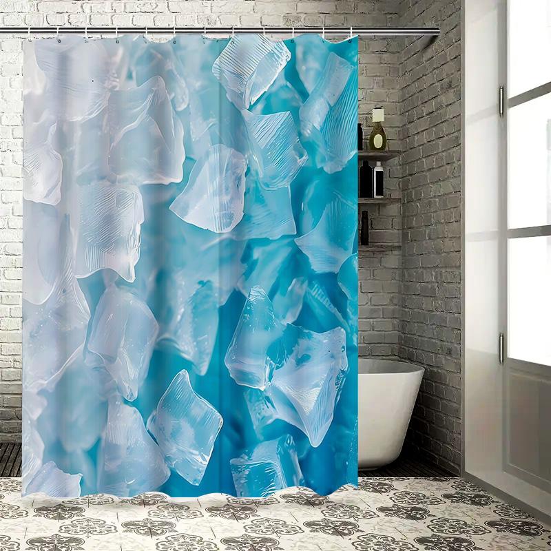 Ice Crystal Shower Curtain for Bathroom - Waterproof and Durable with Vibrant Blue and White Design Easy To Clean and Maintain