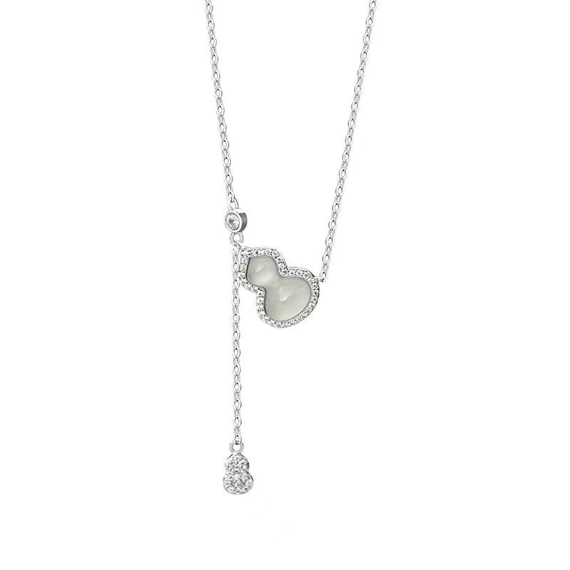 S925 Sterling Silver Chalcedony Gourd Tassel Fine Necklace Trendy Chinese Style Fu-Lu Pendant Zircon Inlay Wedding Anniversary 925 silver