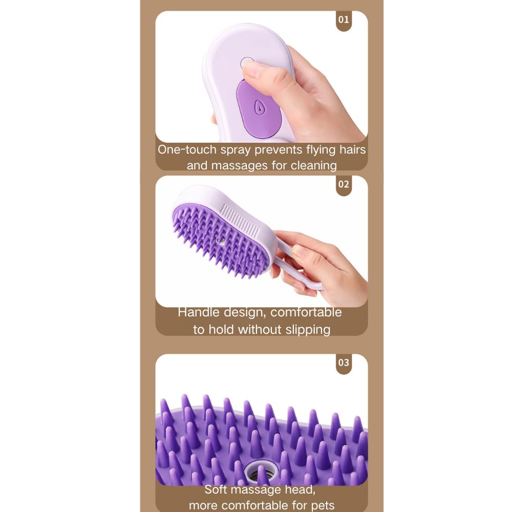 Cat Steam Spray Brush, Pet Massage Shedding Brush, Rechargeable Silicone Steam Hair Brush, Multi-functional Cat & Dog Hair Brush,Cat Hair Steam Brush