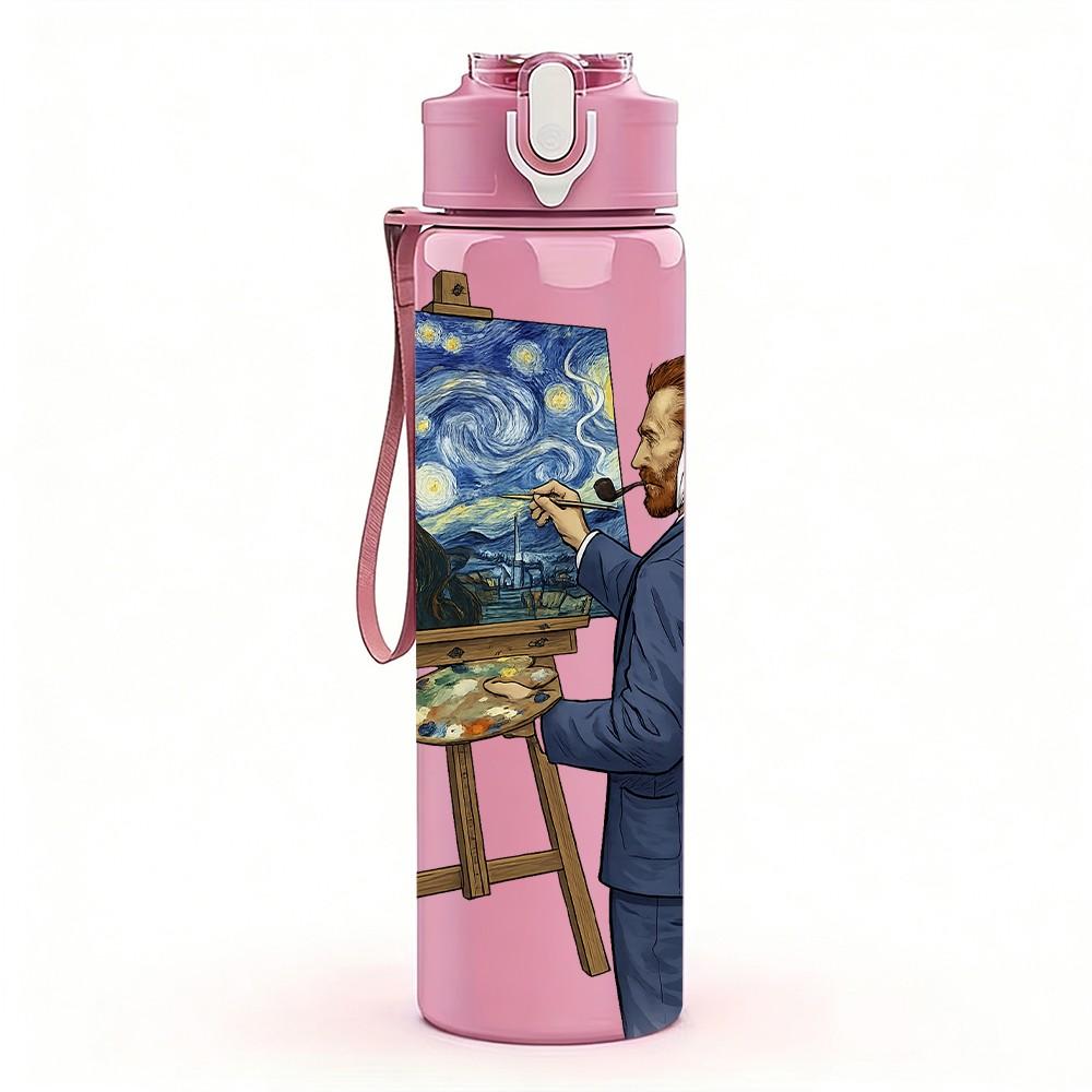1PC Painter Artist Easel Art 750ml Color Plastic Sports Water Bottle Leakproof Flip Straw Lid Suitable for Sports Office Home Use