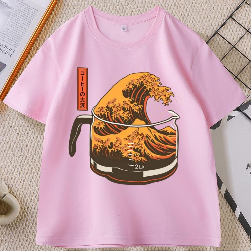 

Hokusai Coffee Wave T Shirt The Great Brew Graphic T-Shirt Kawaii Coffee Wave Tops Casual Men Women Work Tees Mens Clothes M розовый