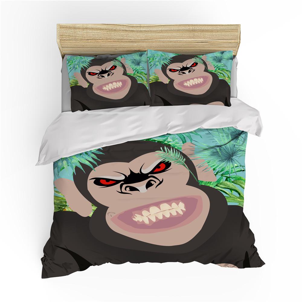 Schimpansen-Bettbezug, Kingsize-/Queensize-Bettwäscheset mit Wildtiermotiven für Kinder, Jungen und Teenager, Affenmonster-Bettbezug, braun