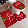 3-teiliges Frohe Weihnachten Badezimmermatte Set Weihnachtsbaum Rot Winter Neujahr Toilettendeckelbezug Fußmatte Rutschfestes Badezimmerzubehör Set