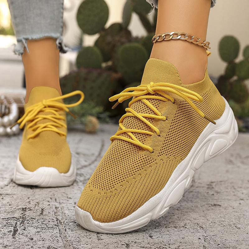 Fashion Breathable Mesh Yellow Sneakers Women 2025 Plus Size Soft Thick Sole Casual Shoes Woman Slip On Non Slip Sports Shoes Female
