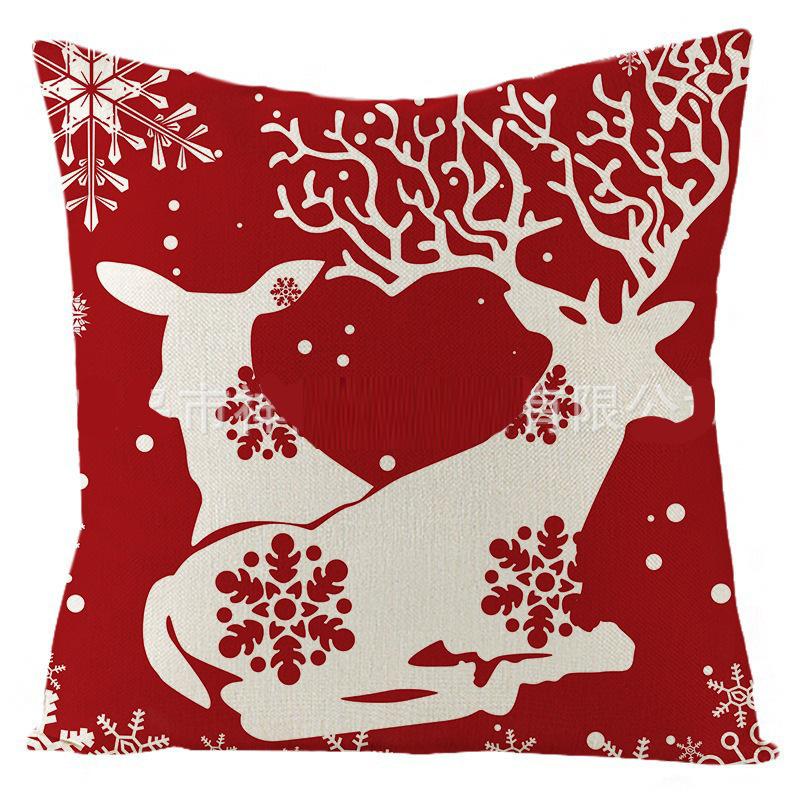 Weihnachts-Dekokissenbezug Leinen Festliches Weihnachtsthema Elch Schneeflocke Rückenlehne Wohnzimmer Sofa Dekoration Kissen Kissenbezug