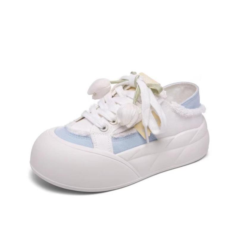 Tulip thin breathable bread shoes women's new thick-soled little white shoes can be stepped on lazy people and canvas shoes