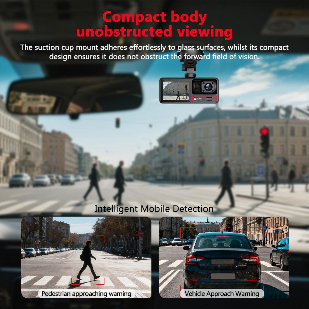 1080P HD Triple-Lens Dash Cam with WiFi and Night Vision