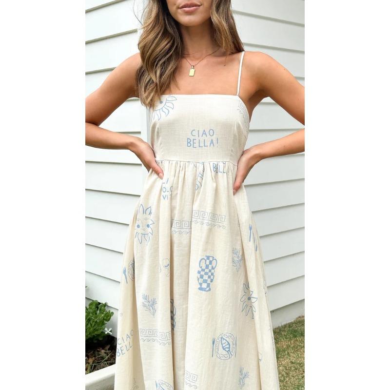 VEZFAA Women's Fashion Summer Spring Sleeveless Suspenders High Waist Casual Dresses