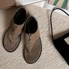 Sheepskin Korean Version Niche Retro Toe Herringbone Sandals Women's Summer Wear Round Head Flat Bottom Zipper Suede Beach Shoes
