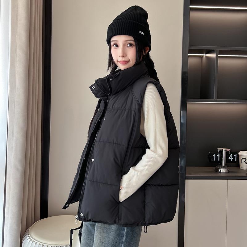 Down cotton vest women's autumn and winter new college loose cotton vest solid color vest jacket