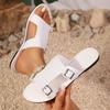 Round Toe Open Toe Flat Shoes Women's Summer New Fashion Metal Buckle Cutout Soft Sole Anti-slip Wear-resistant Flip-flops