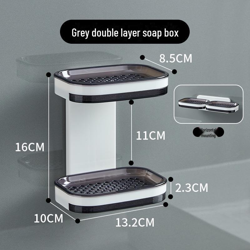 Premium Wall-Mounted Traceless Drainage Double-Layer Soap Rack