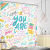 White Kids Quote Shower Curtain, Abstract Funny Teal Teen Inspirational Art Decor with Hooks