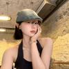 Retro washed denim forward hat women's casual versatile big head circumference shows a small face, wearing a duck tongue beret