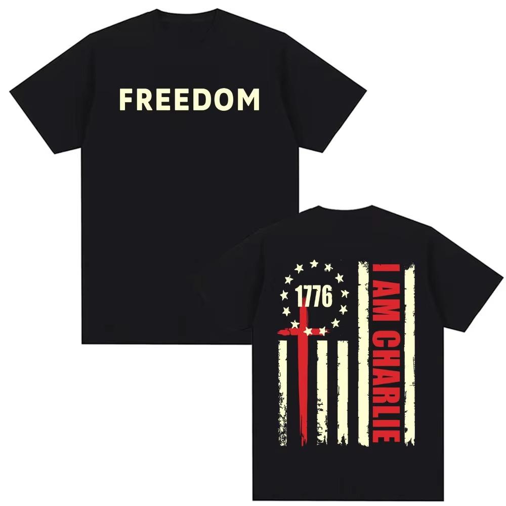Charlie Kirk Red Freepattern Tshirt Mens Clothing Harajuku Classic Fashion Trend 2026 Spring summer new Pure Cotton Tshirt S