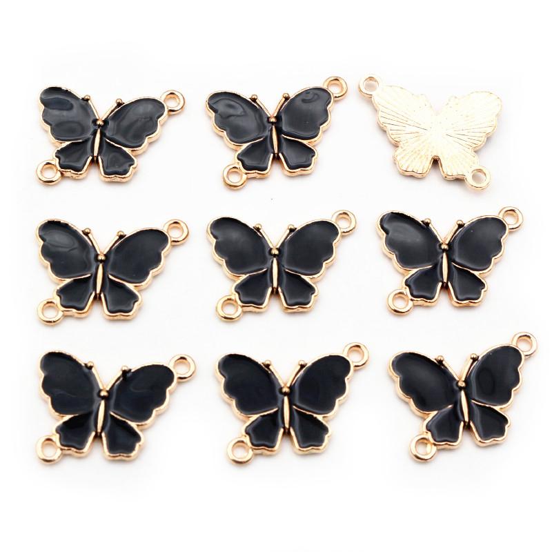 10pcs 15x20mm Double Loops Butterfly Charms Pendant Enamel Alloy Metal Charms DIY Jewelry Accessories for Necklace Bracelet