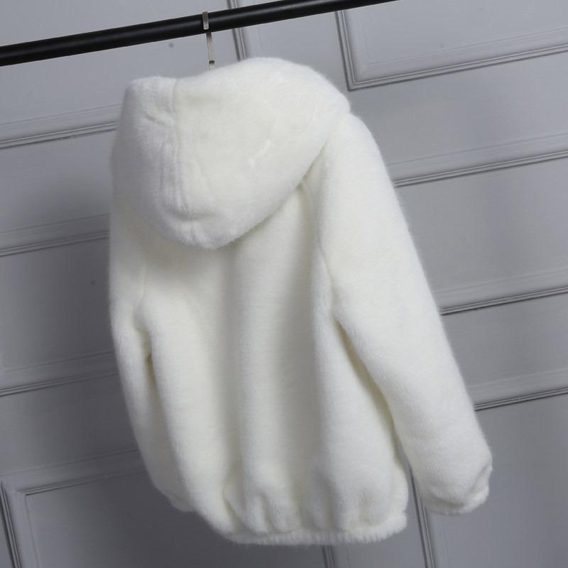 

2 autumn and winter new Rex rabbit hair imitation fur women s jacket short imitation mink velvet loose plush hooded 3XL