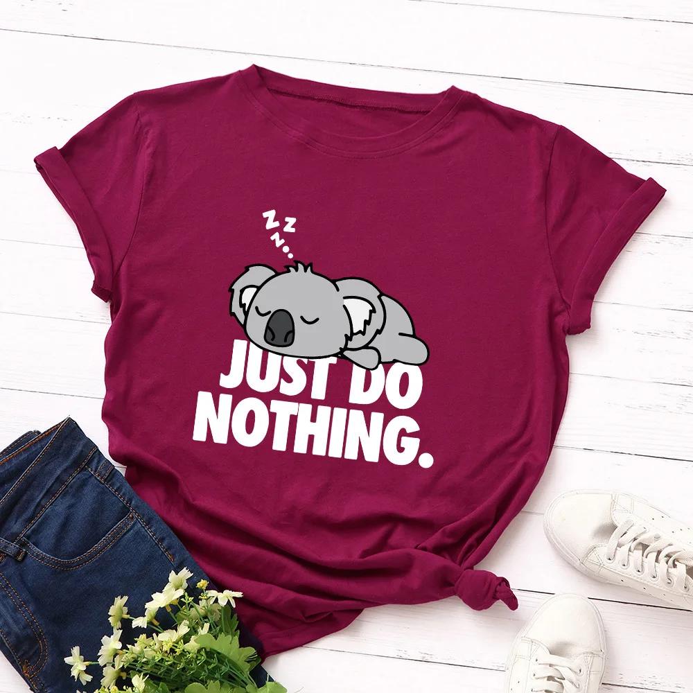 Einfach nichts tun Koala-Print Damen T-Shirt Kurzarm O-Ausschnitt Locker Damen T-Shirt Damen T-Shirt Oberteile Kleidung Camisetas Mujer