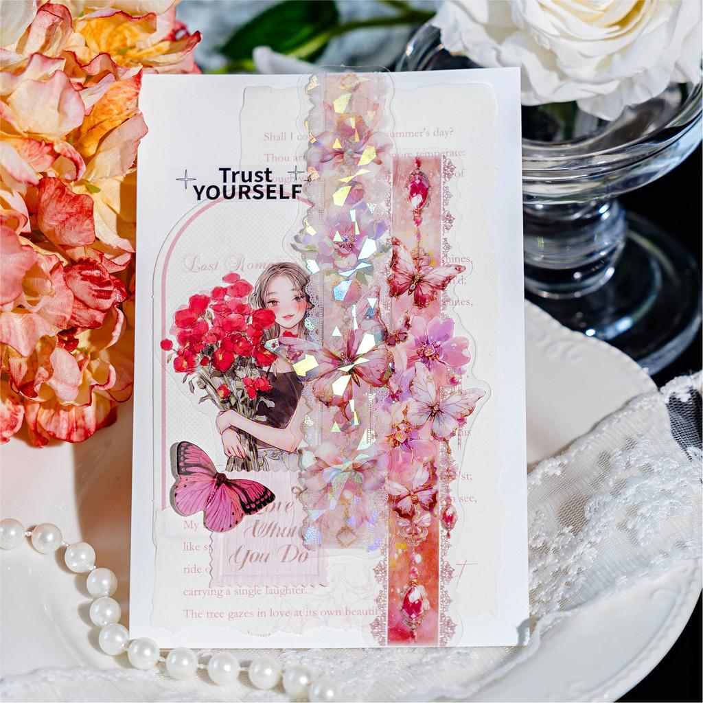 Journamm 20 Stück/Packung Spitze Blume Schmetterling Lang PET-Aufkleber DIY Collage Zubehör Kreative Dekoration Schreibwaren Ästhetische Aufkleber