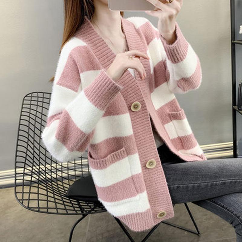 

Женский трикотажный кардиган средней длины: Модное пальто-свитер из искусственной норки на осень 2025 L