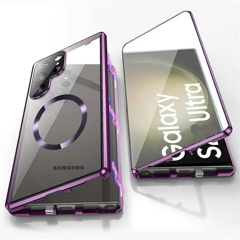 Case for Samsung Galaxy S25 Ultra S26 S24 Plus S23 S22 FE Double Sided Tempered Glass, Magnetic Aluminum Alloy, Magsafe Wireless Charging Phone Bumper
