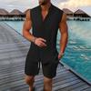 Men Sleeveless Button Down Shirt Vest and Shorts Set Lightweight Casual Summer Beachwear Two Piece Outfit for Outdoor Activities