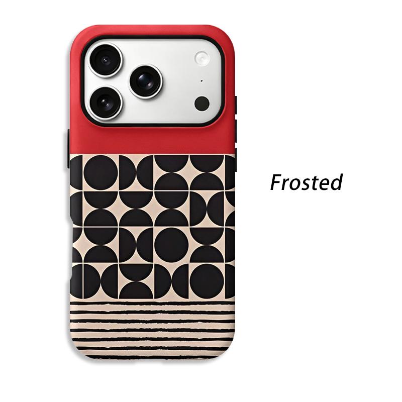 Aesthetic Modern Retro Red Black Geometric Half Circle Striped Film Art Protective Shockproof Bumper Shell Phone Case For iPhone 14 15 16 Pro Max Plus