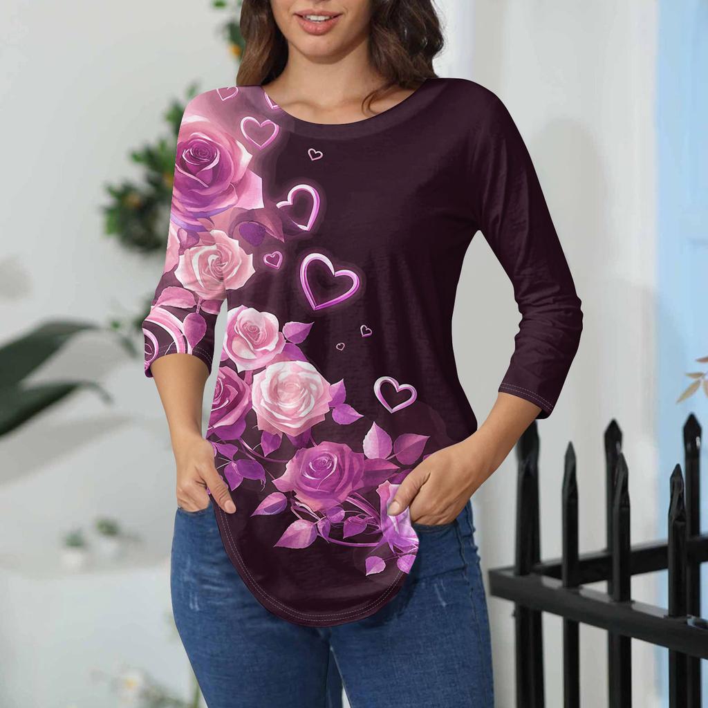 Damen-T-Shirts, 3/4-Ärmel, einfarbig, Pullover, Sommer, Frühling, Tops, Blusen