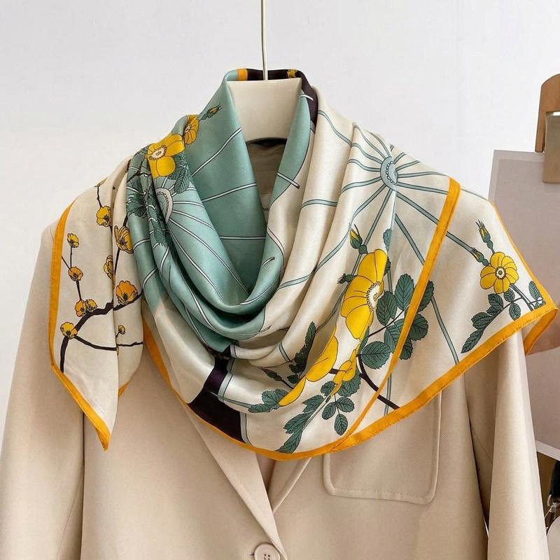Elegant Chinese style blue magnolia silk large square scarf shawl silk scarf female gift mother mother mother-in-law elders