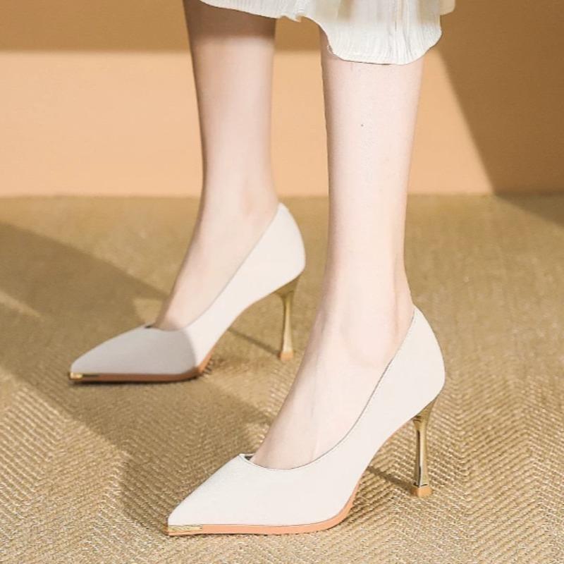 Metal Head Protection Thin Heel Single Shoes Autumn New Pointed Toe Shallow Cuff Foot Non-slip Wear-resistant High Heels